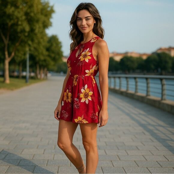 Valentines Free People Floral Print Tunic Mini Red Dress Tassels Women’s S BOHO - Picture 1 of 7